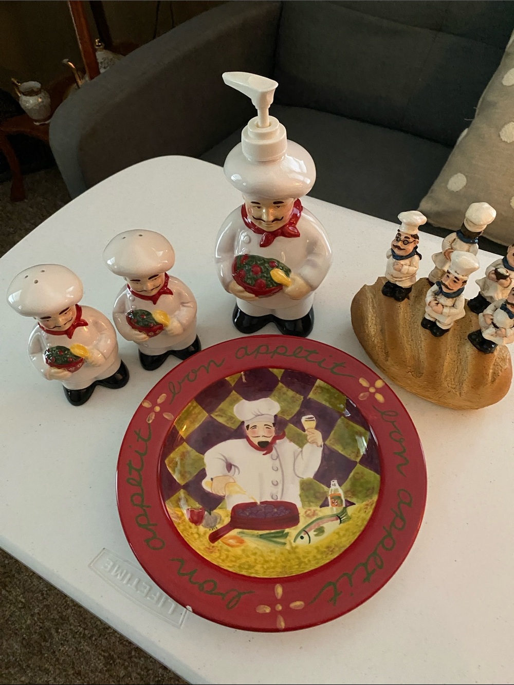 Chef Decorative Ceramic Plate and Salt & Pepper Set - Red, White